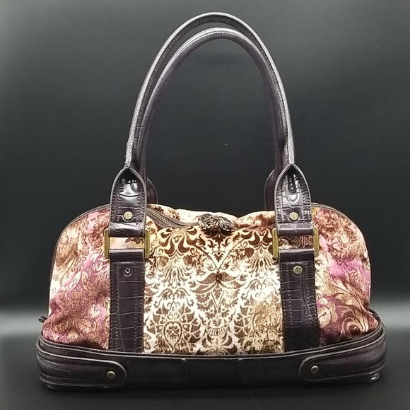 Liz Claiborne Velvety Velour Plum, Brown, Rose and Cream Shoulder Bag - Picture 7 of 16